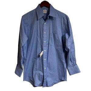 NEW Brooks Brothers Madison Plaid Button Up Shirt Blue White Men's 15/31